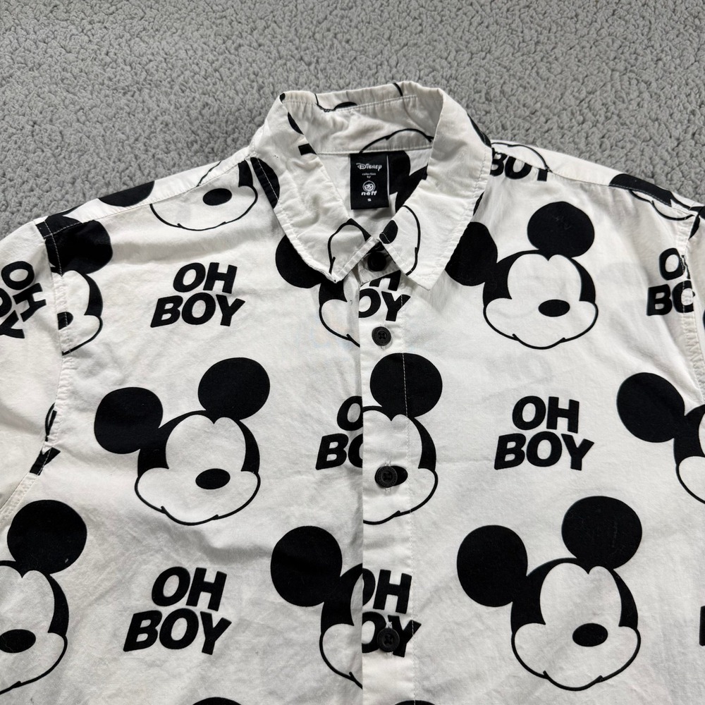 Disney Neff Mens Mickey Mouse Oh Boy Button Down Shirt White Black Small